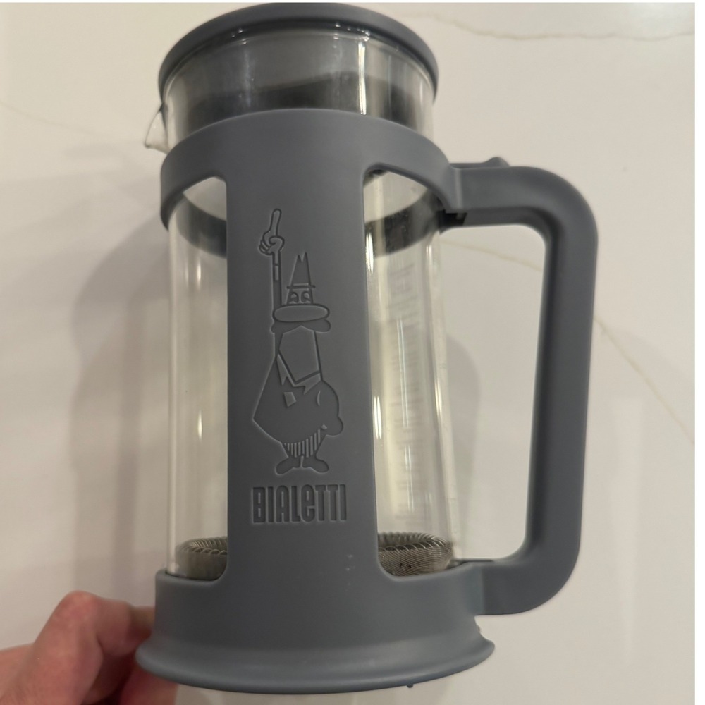 Bialetti French Press Coffee Maker 8 Cup 1L Grey Silicone Glass Carafe Plunger